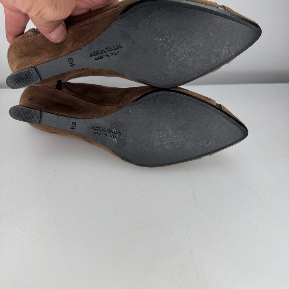 Aquatalia Marvin‎ K Pumps Women 6.5 Brown Suede Leather Pointed Toe Wedge Shoes
